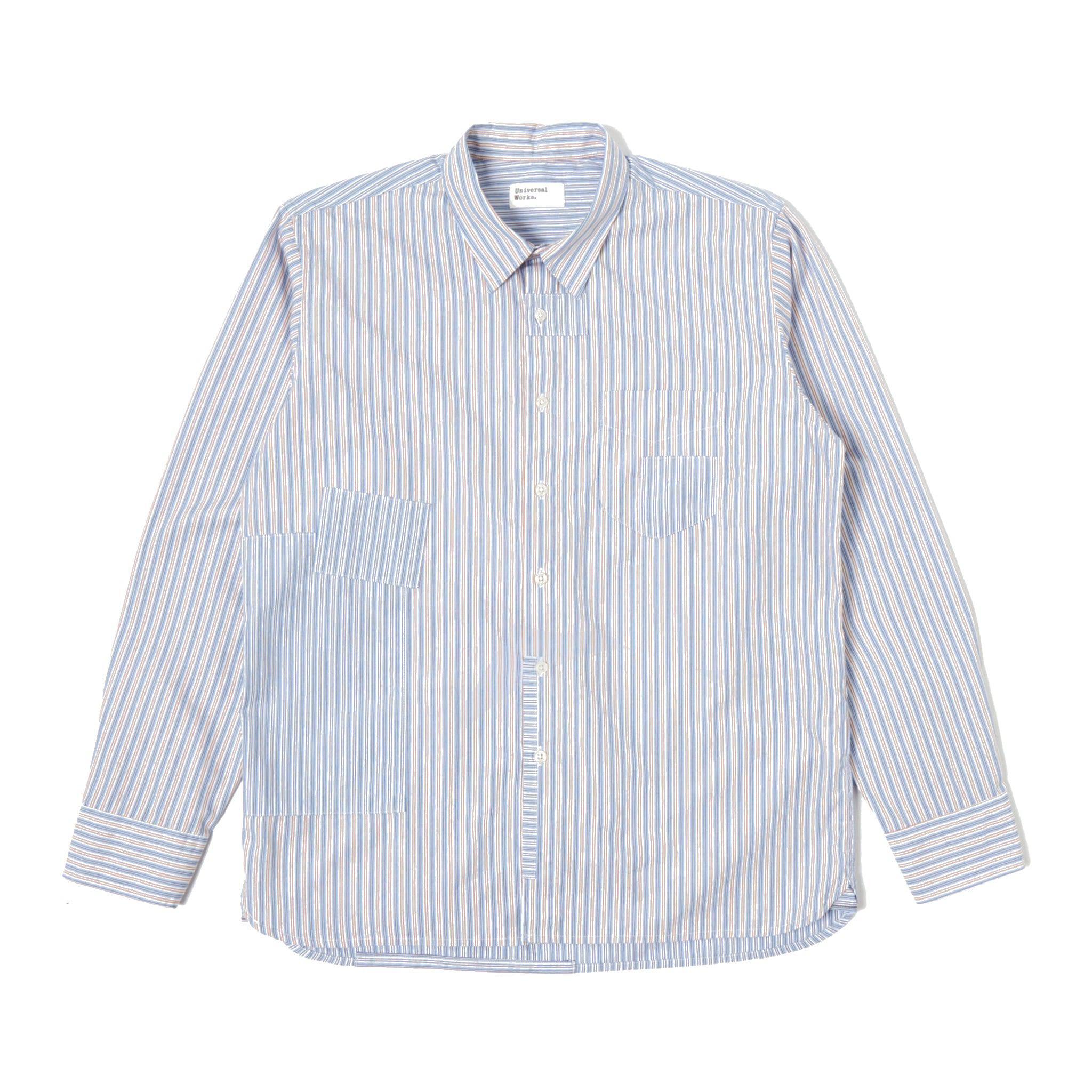 Patched Shirt Busy Stripe Cotton - Blue Stripe-Universal Works-W2 Store