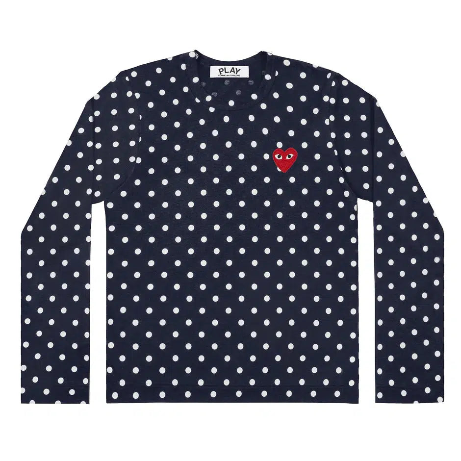 Red Heart Long Sleeve Polka Dot T Shirt - Navy-Comme des Garçons Play-W2 Store