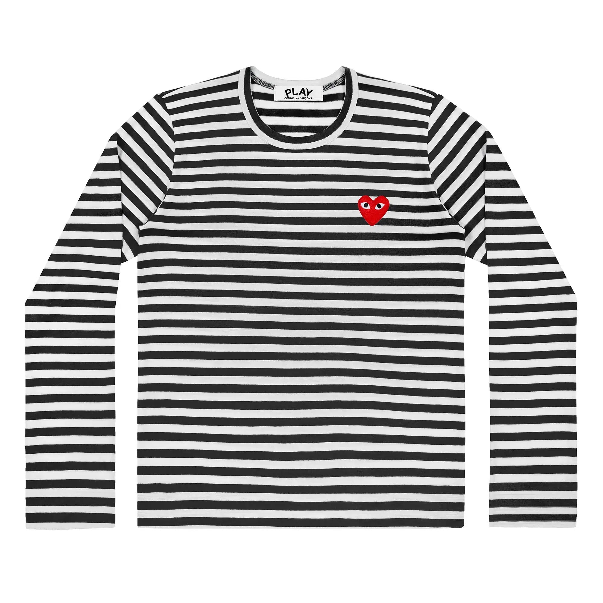 Red Heart Long Sleeve Stripe T Shirt Black White