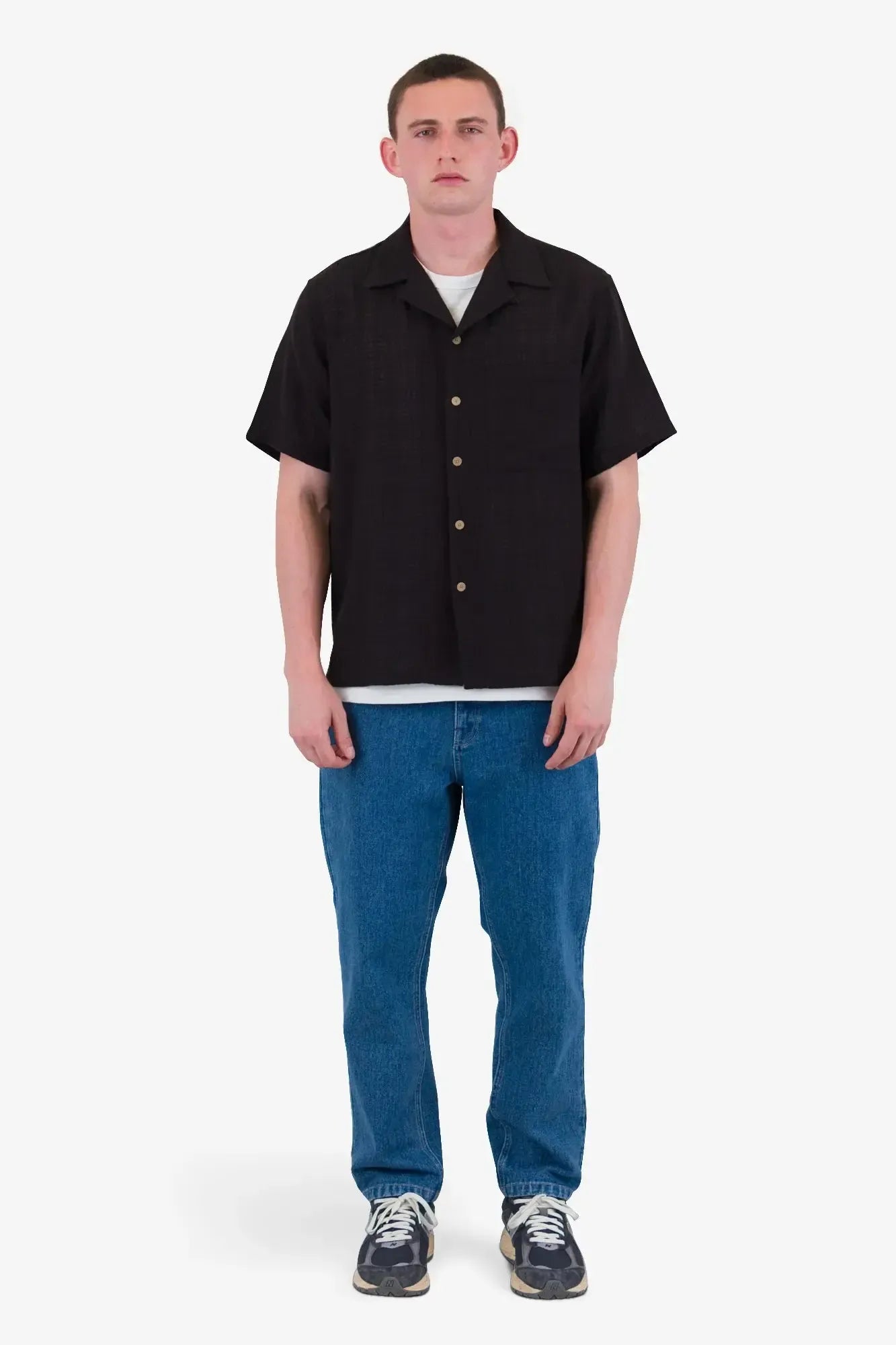 Relaxed Soft Collar Shirt - Soft Black Open Weave Check-Folk-W2 Store