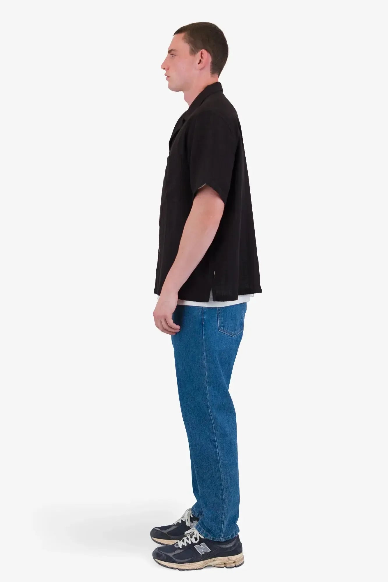 Relaxed Soft Collar Shirt - Soft Black Open Weave Check-Folk-W2 Store