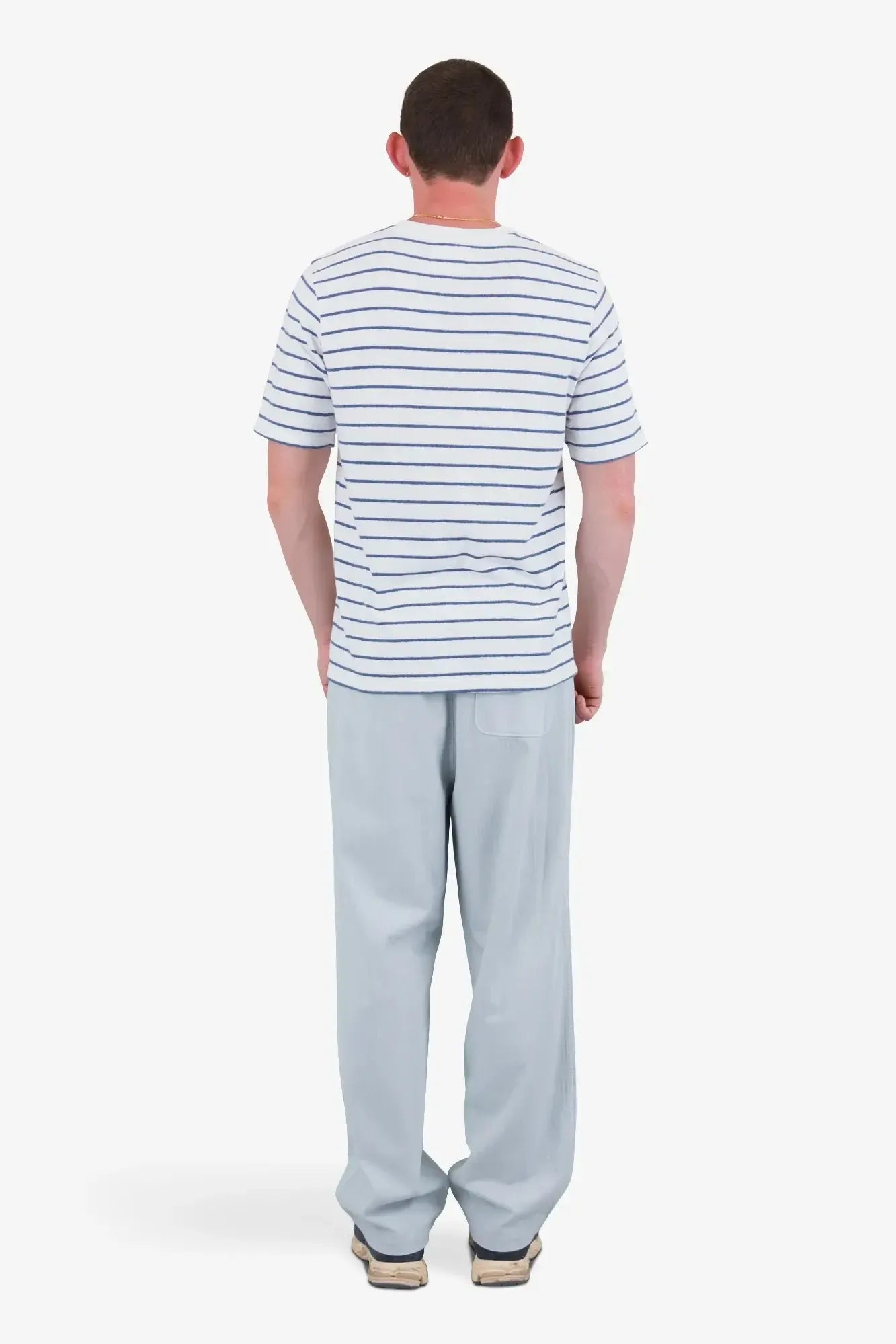 Short Sleeve Textured Stripe Tee - Off White / Soft Blue-Folk-W2 Store