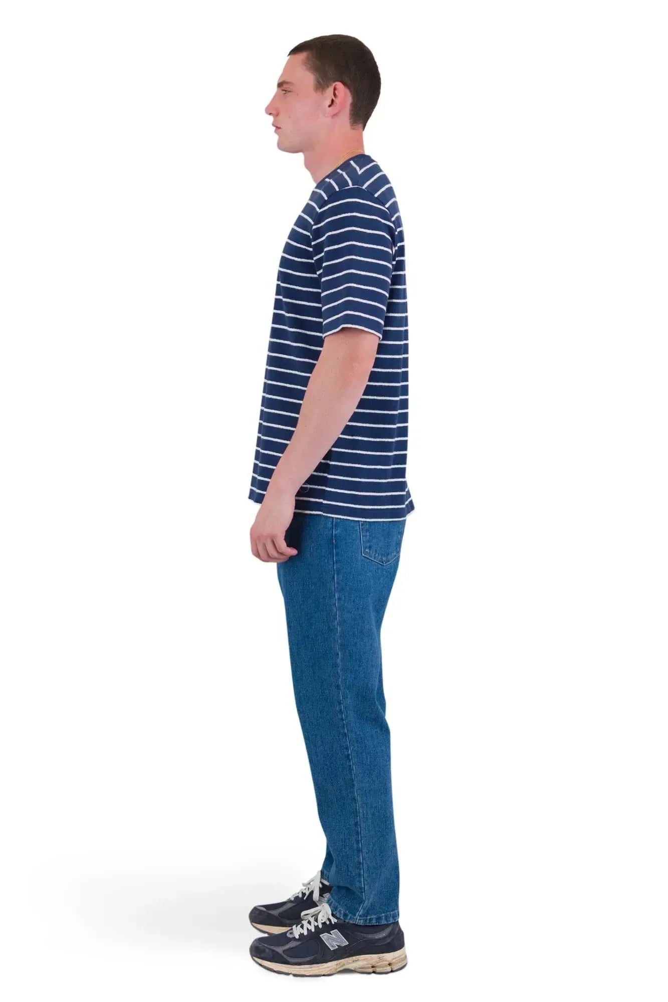 Short Sleeve Textured Stripe Tee - Soft Navy / Ecru-Folk-W2 Store