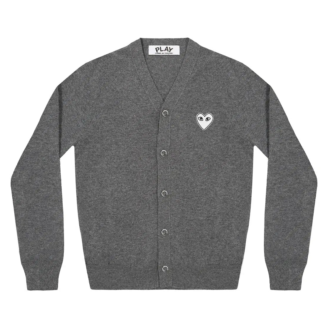 White Heart V-Neck Cardigan - Grey-Comme des Garçons Play-W2 Store