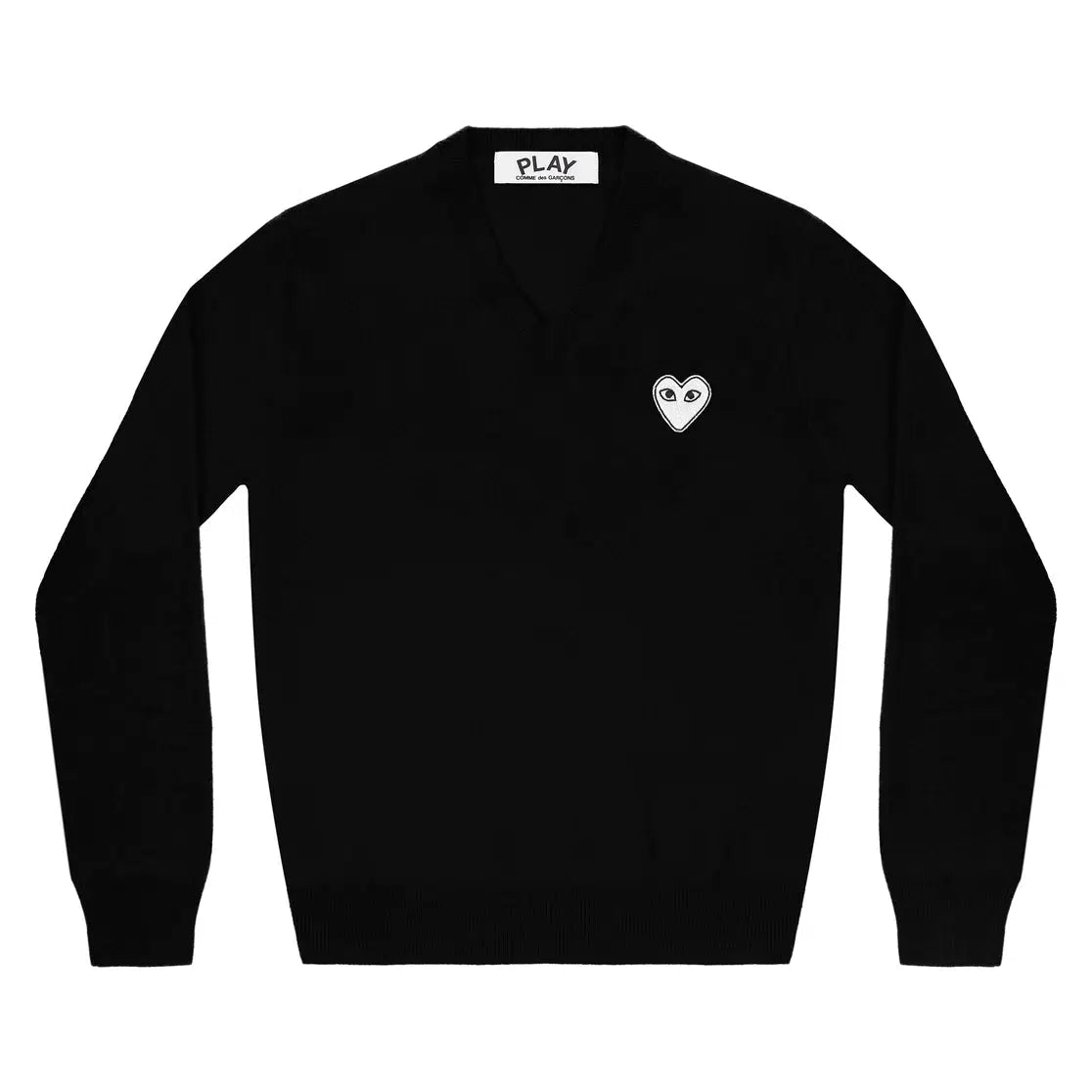 White Heart V-Neck Knit Black