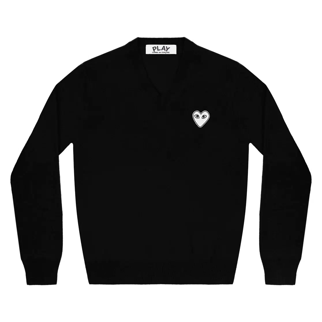 White Heart V-Neck Knit - Black-Comme des Garçons Play-W2 Store