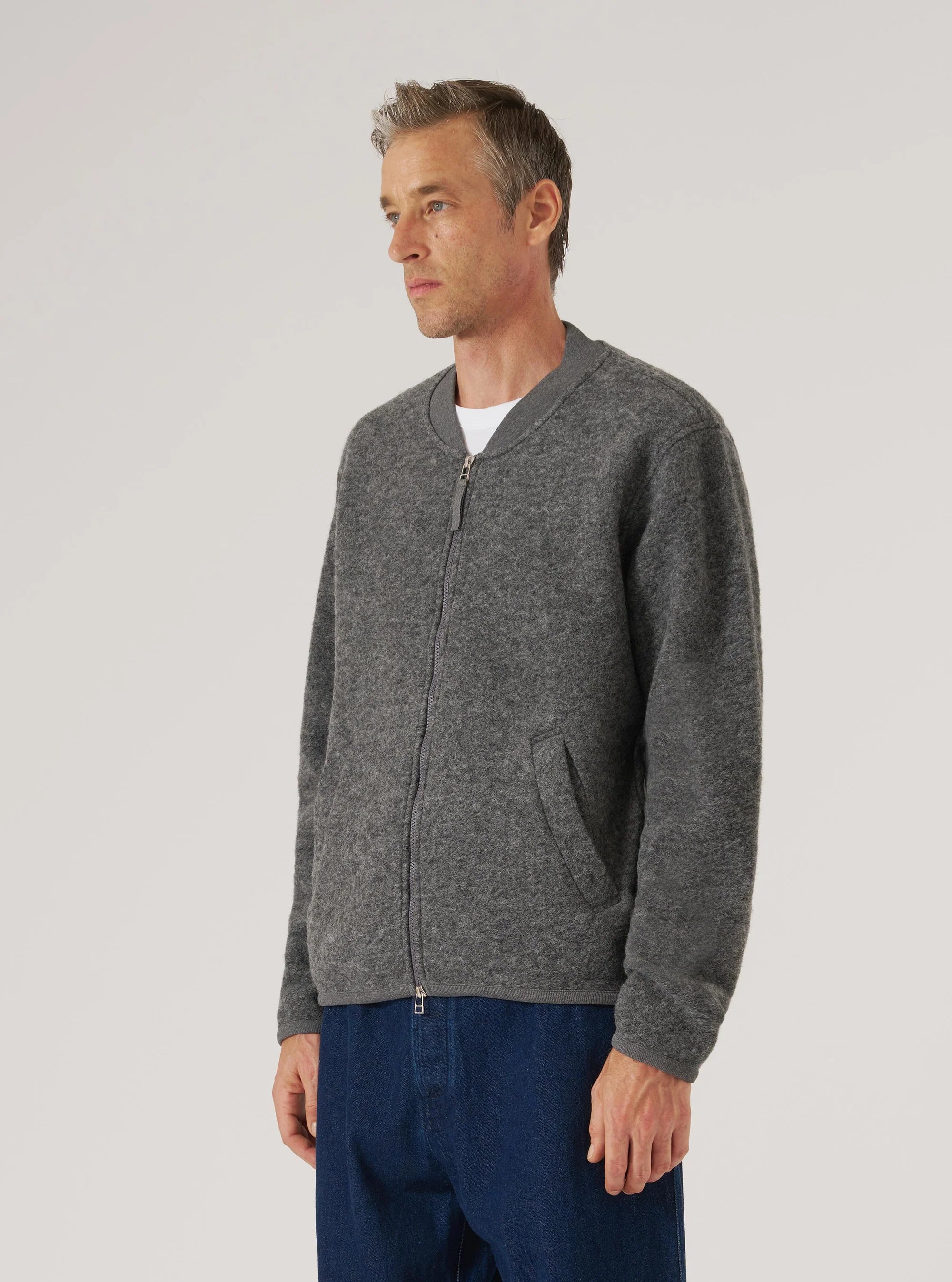 Zip Bomber Wool Fleece - Grey Marl