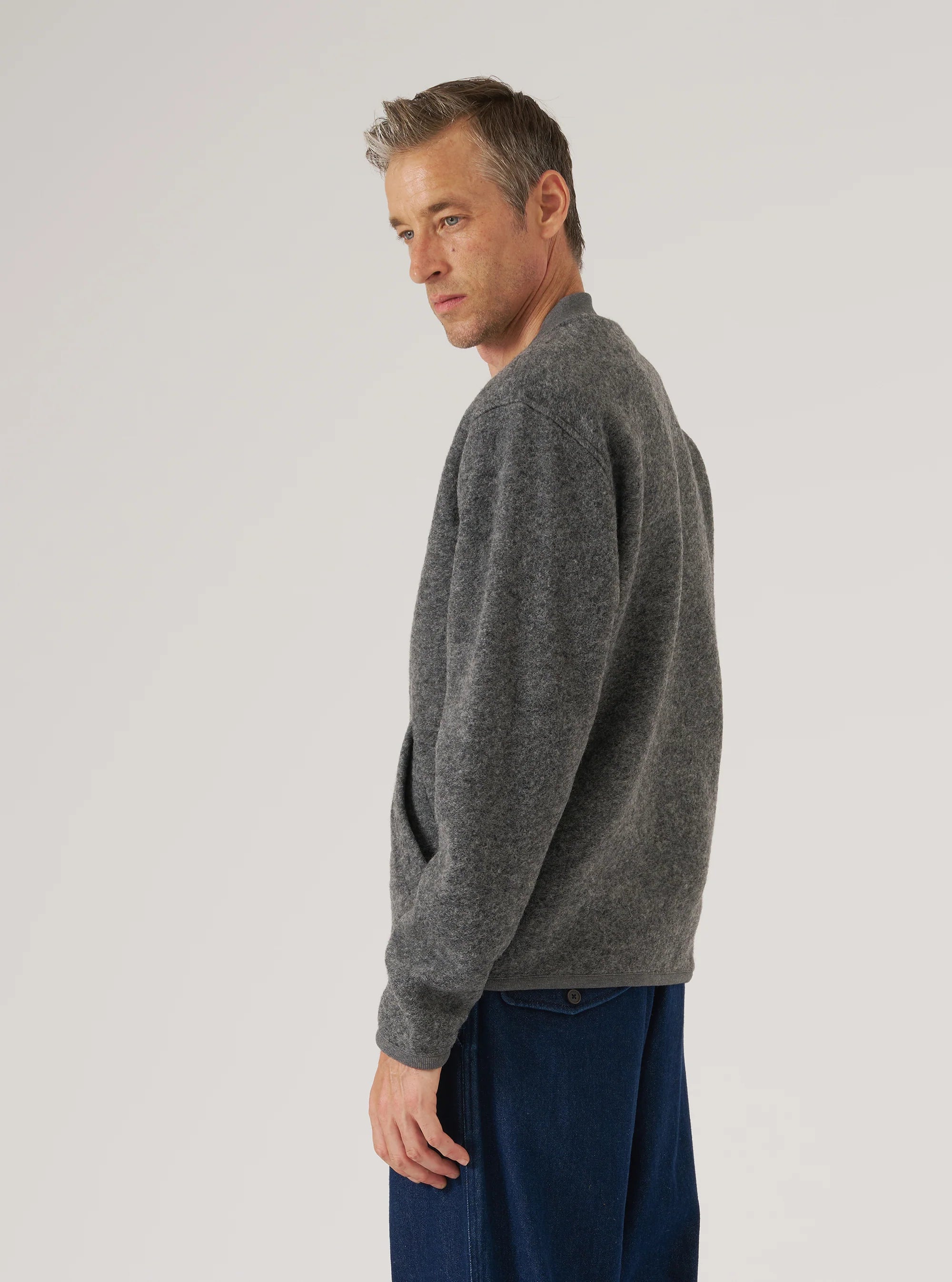 Zip Bomber Wool Fleece - Grey Marl