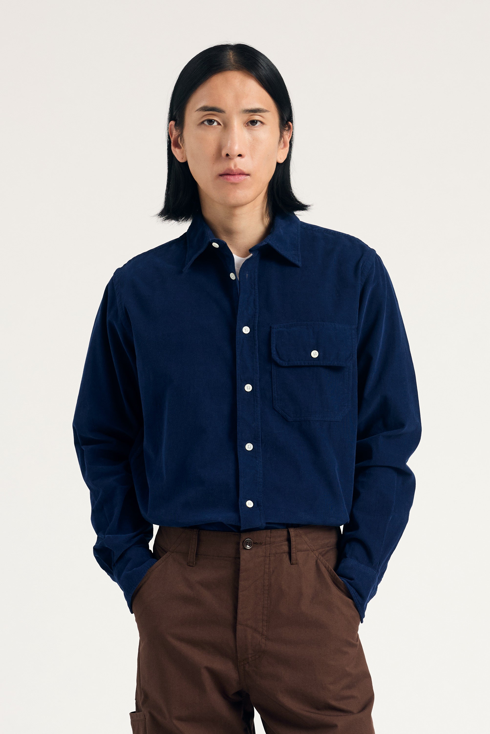 Algot Relaxed Micro Cord Shirt - Dark Navy-Norse Projects-W2 Store