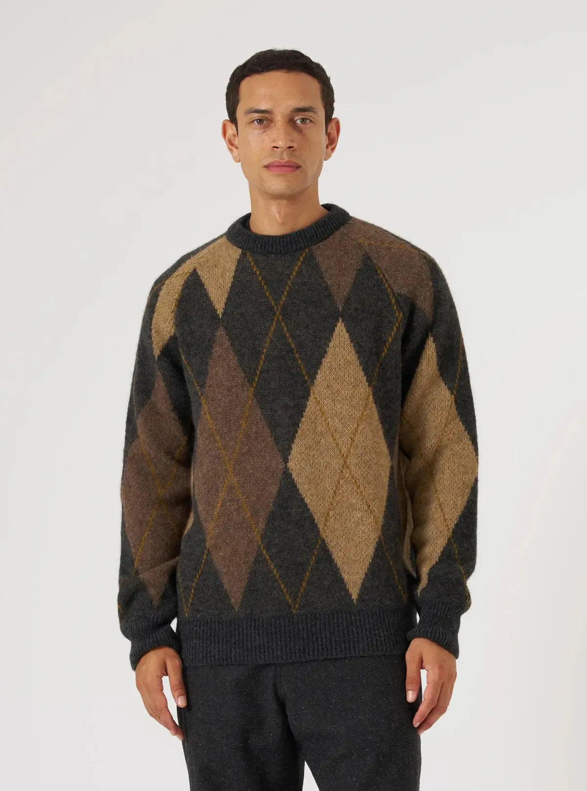 Big Argyll Crew Alpaca Knit - Brown-Universal Works-W2 Store