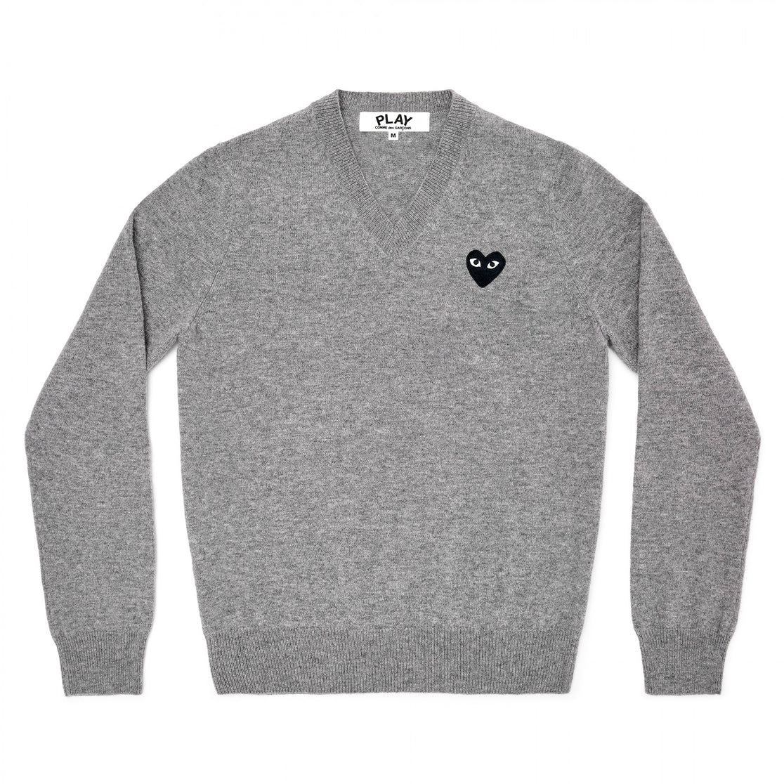 Black Heart V-Neck Knit - Light Grey-Comme des Garçons Play-W2 Store