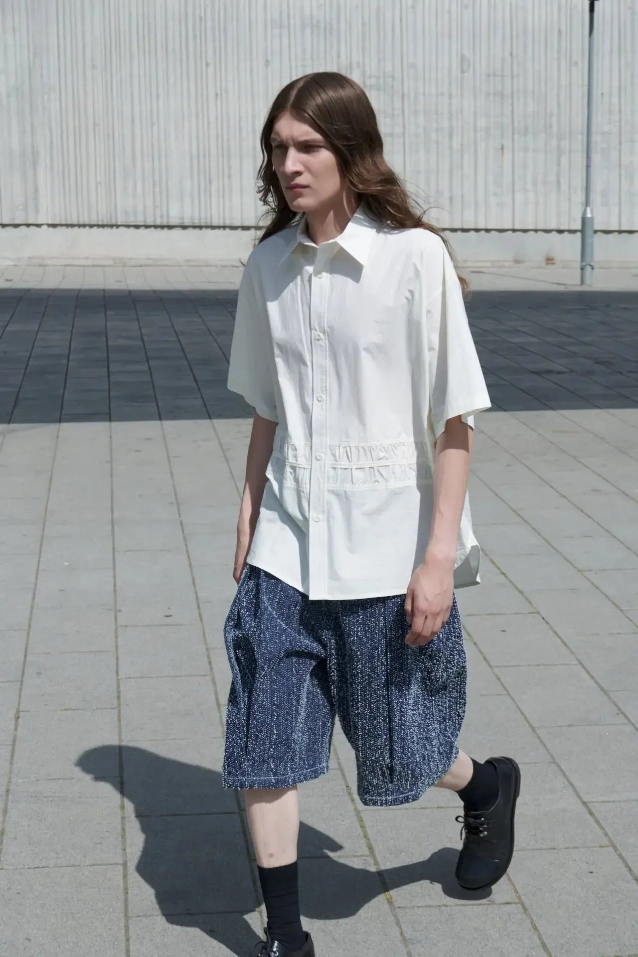 Box Pleat Shorts Denim - Snow Nep-Sage Nation-W2 Store
