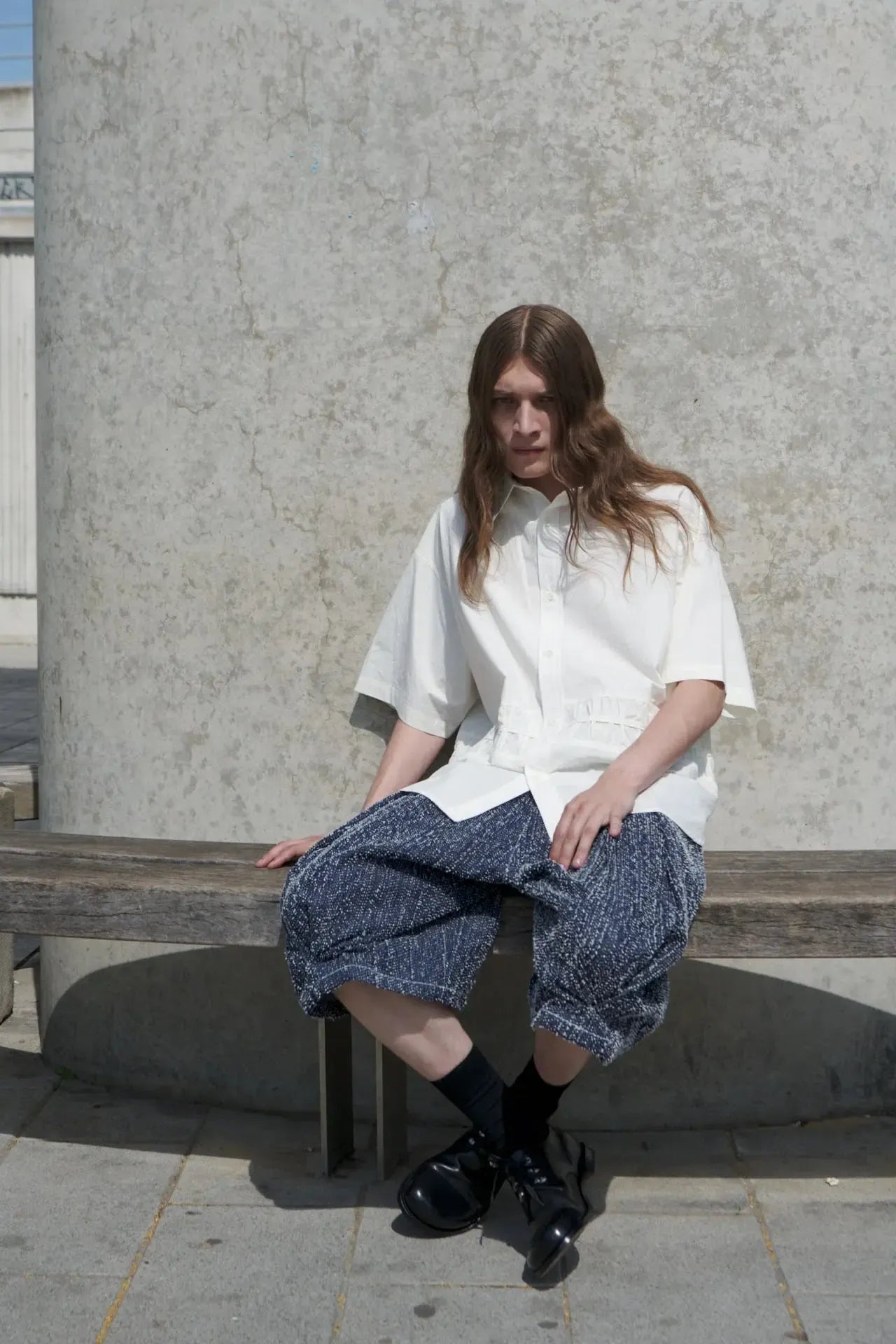 Box Pleat Shorts Denim - Snow Nep-Sage Nation-W2 Store
