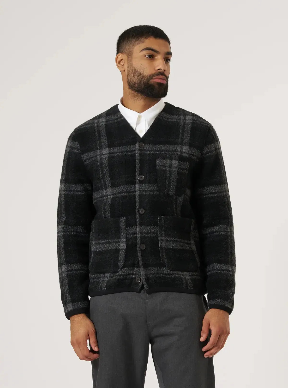 Cardigan Moh Check Fleece - Grey-Universal Works-W2 Store