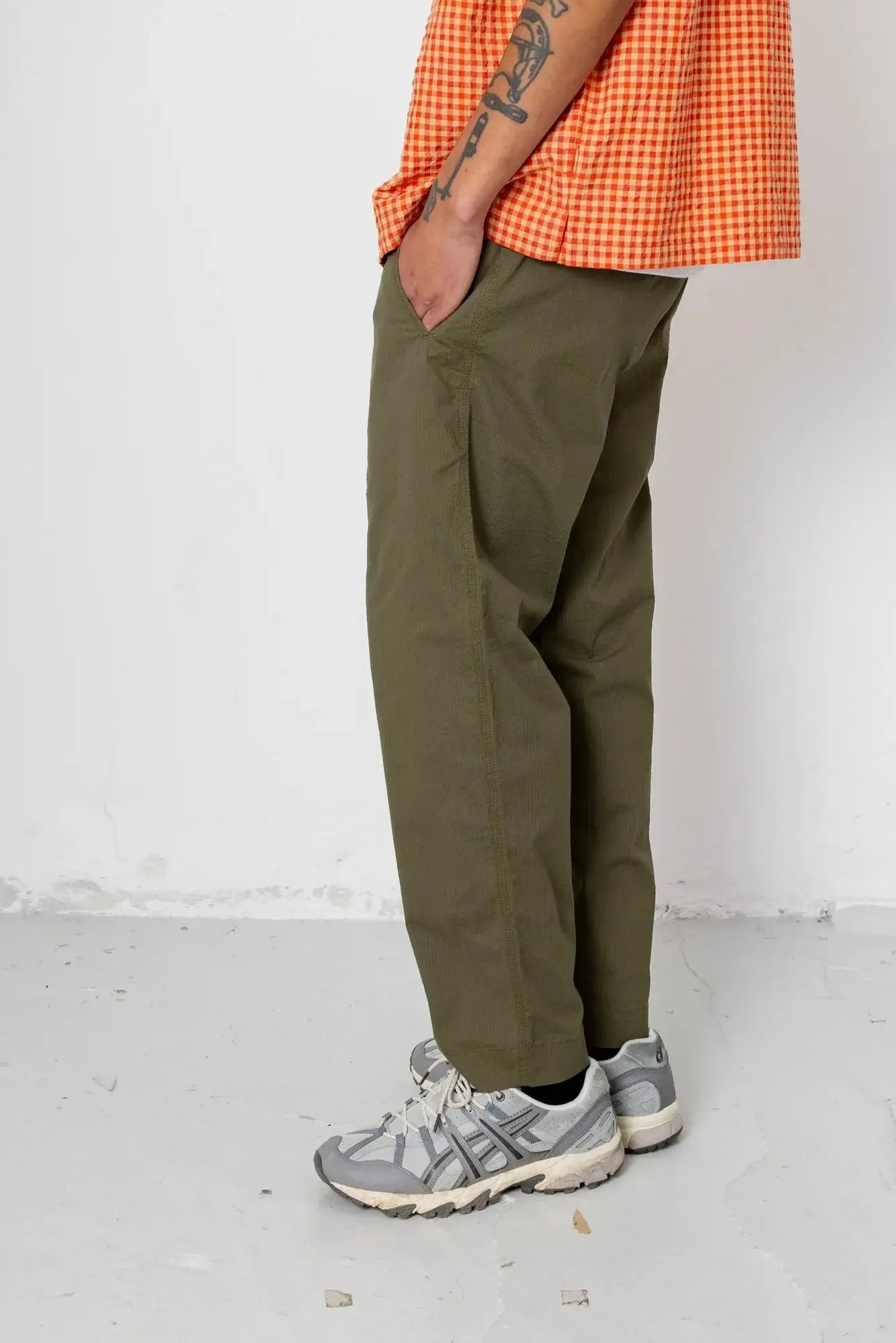 Drawcord Assembly Pant - Dark Olive Seersucker-Folk-W2 Store