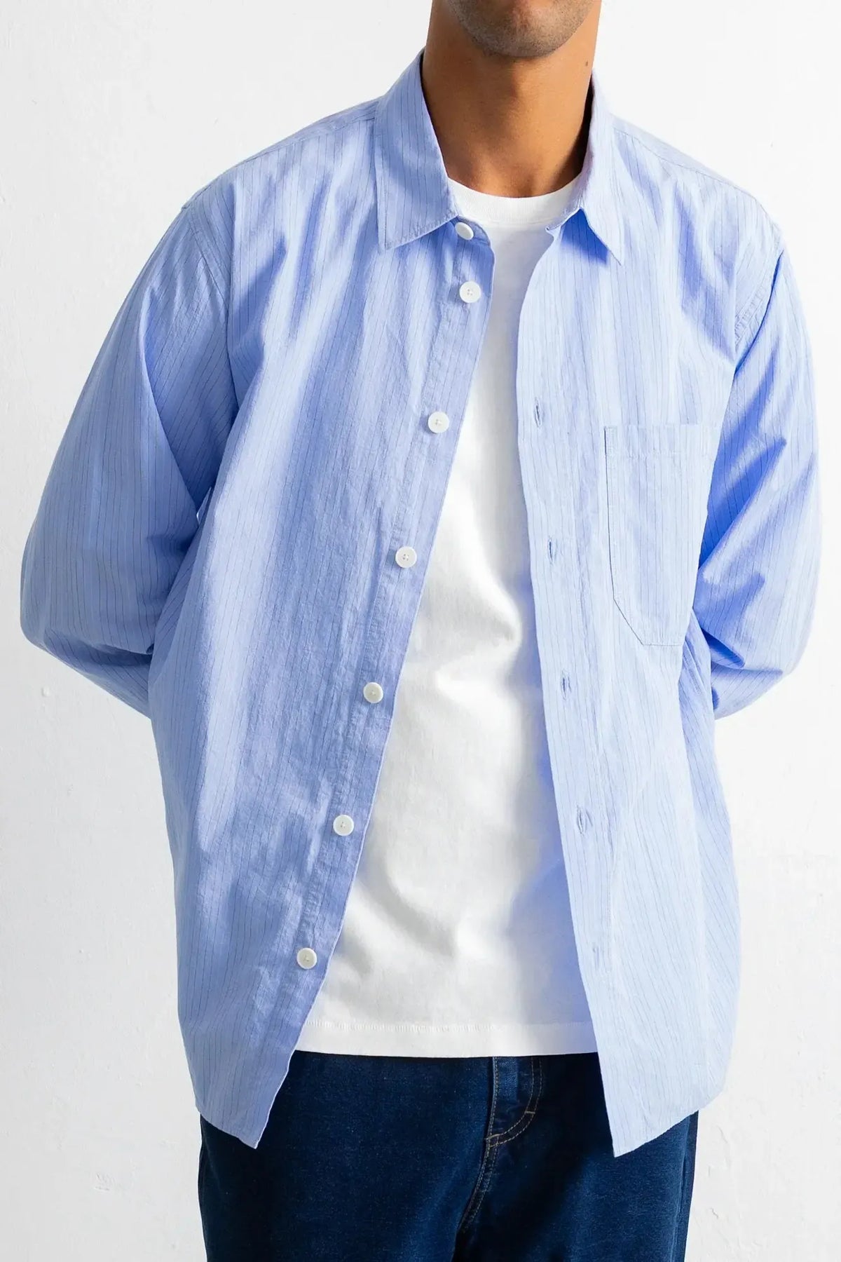 Easy Fit Shirt - Blue Fine Stripe-Folk-W2 Store