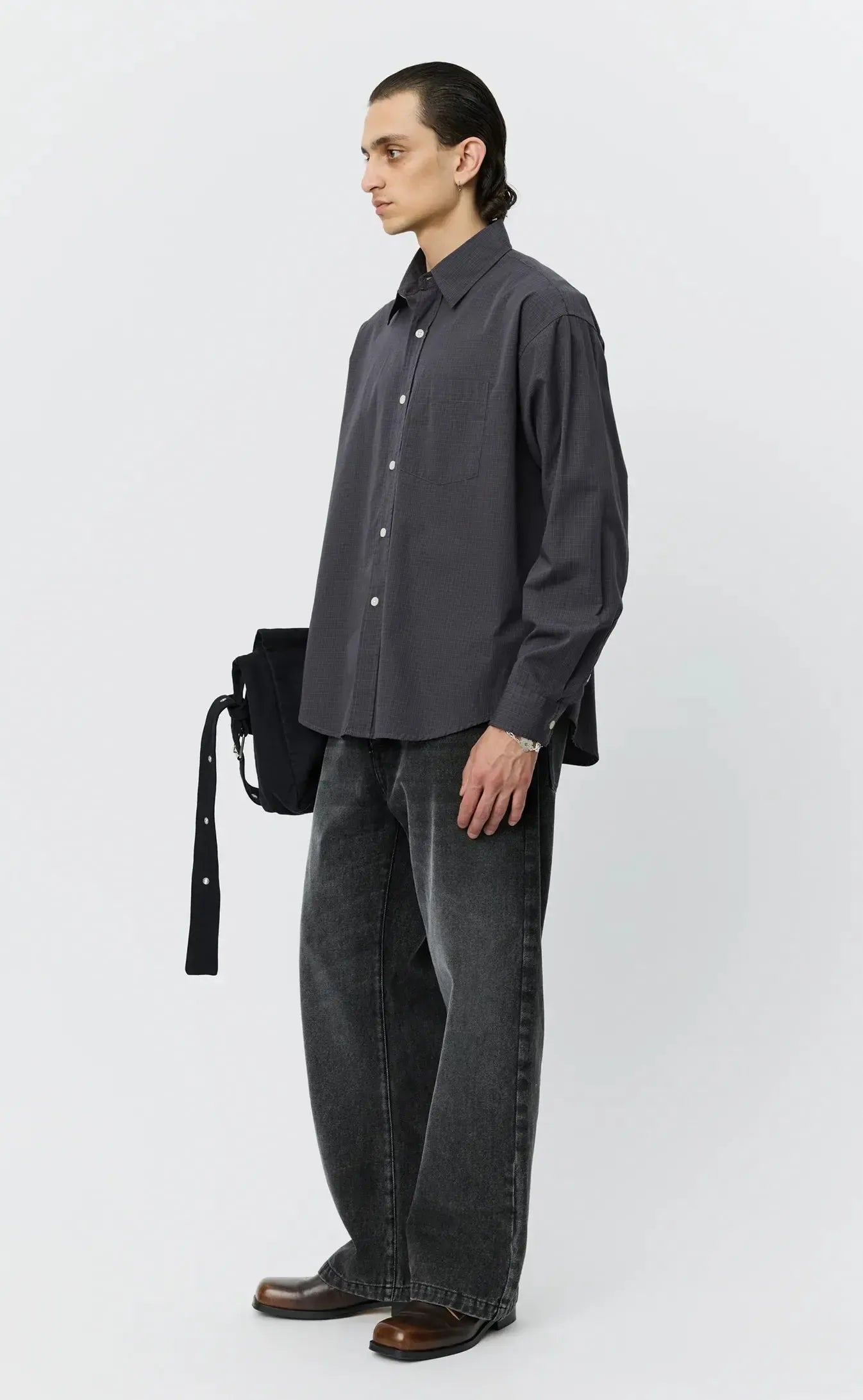 Executive Shirt - Mushroom Micro Check Poplin-mfpen-W2 Store
