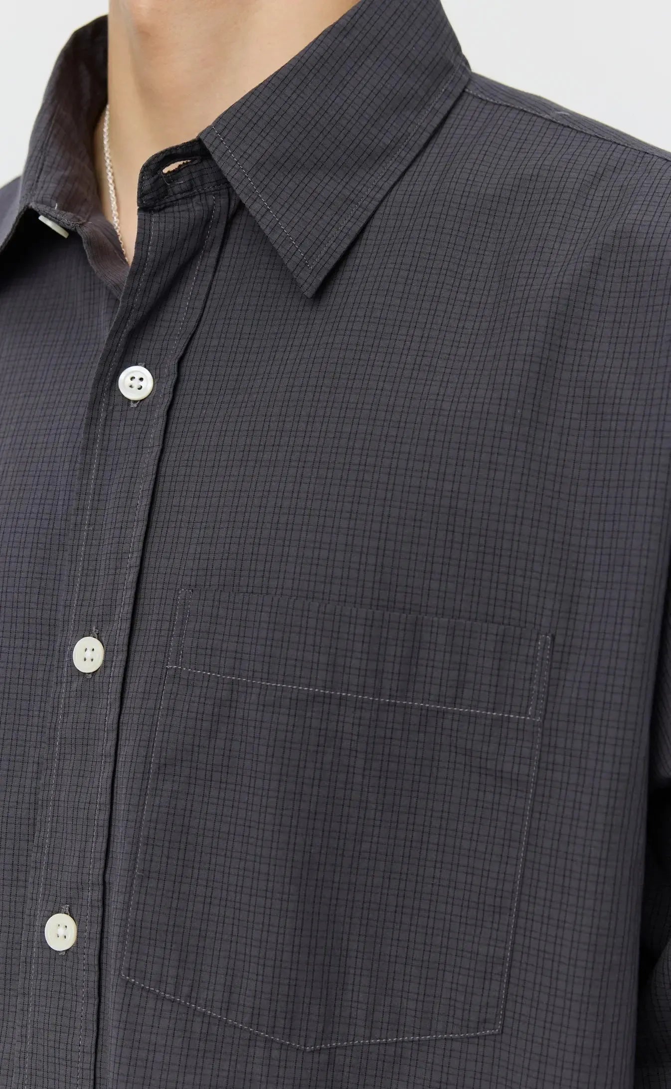 Executive Shirt - Mushroom Micro Check Poplin-mfpen-W2 Store