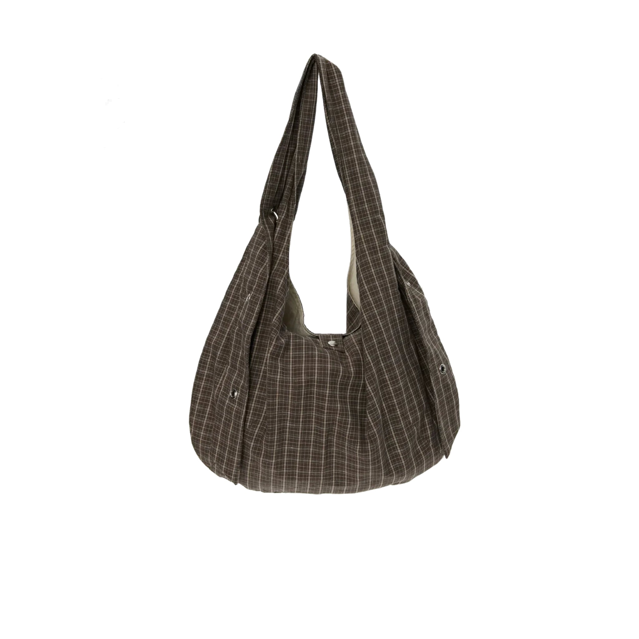 Eyelet Shoulder Bag - Brown Linen Check-mfpen-W2 Store