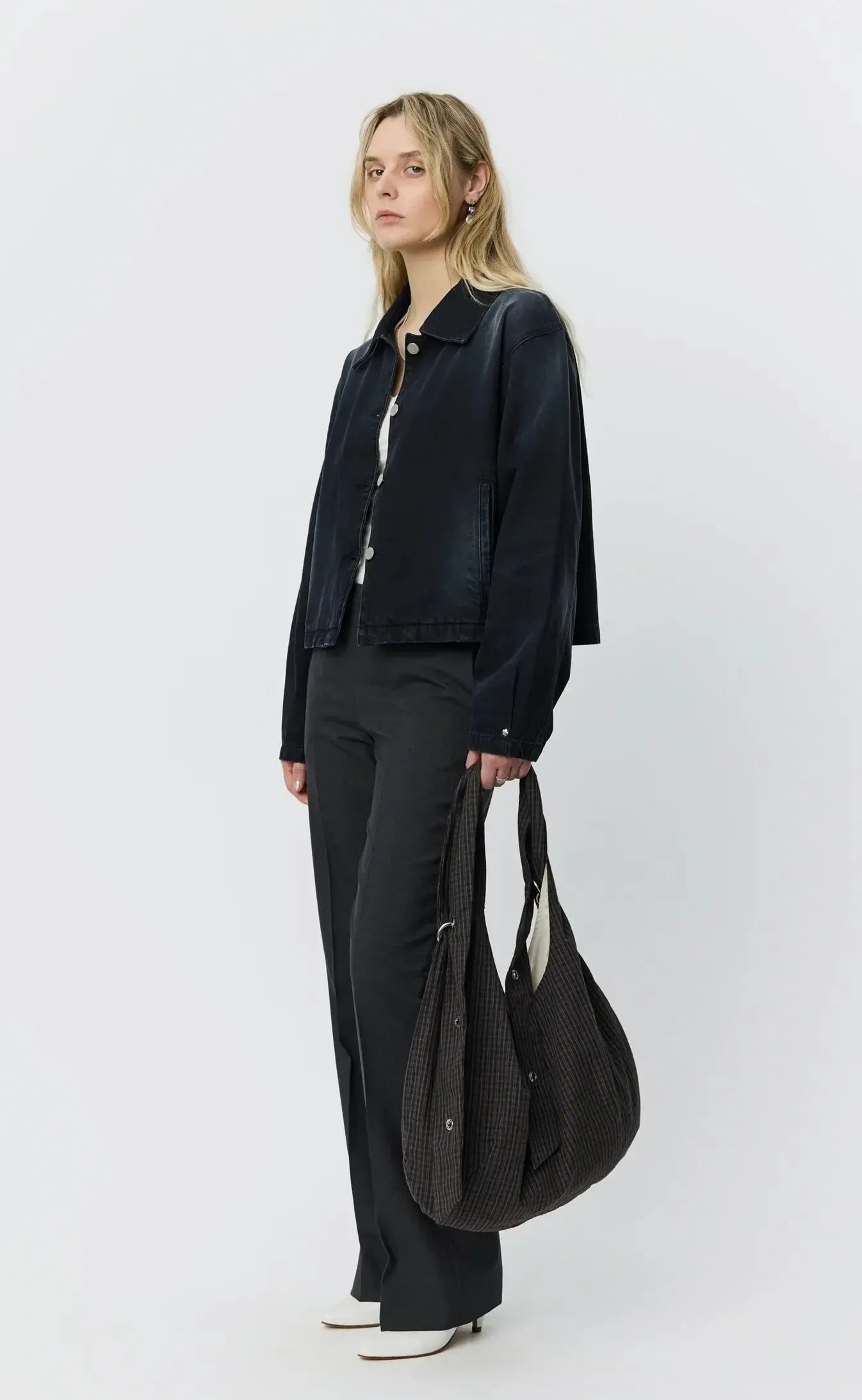 Eyelet Shoulder Bag - Dark Linen Check-mfpen-W2 Store