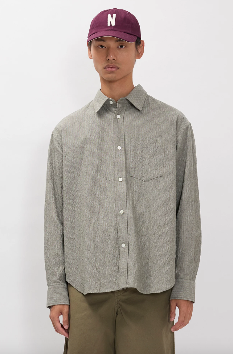 Falster Oversized Textured Stripe Shirt - Vetiver-Norse Projects-W2 Store