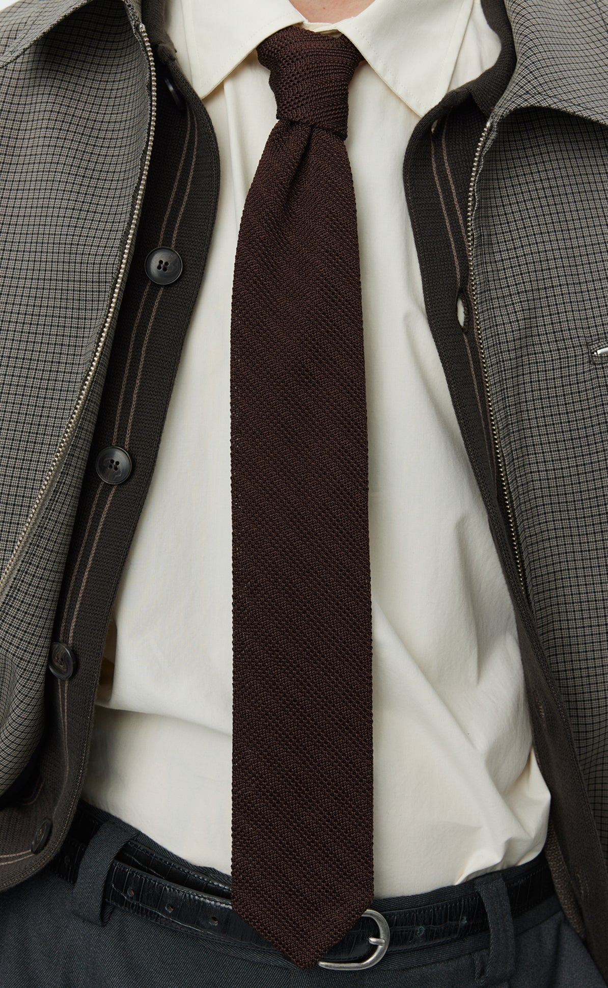Formal Tie - Brown Knitted Stripe-mfpen-W2 Store