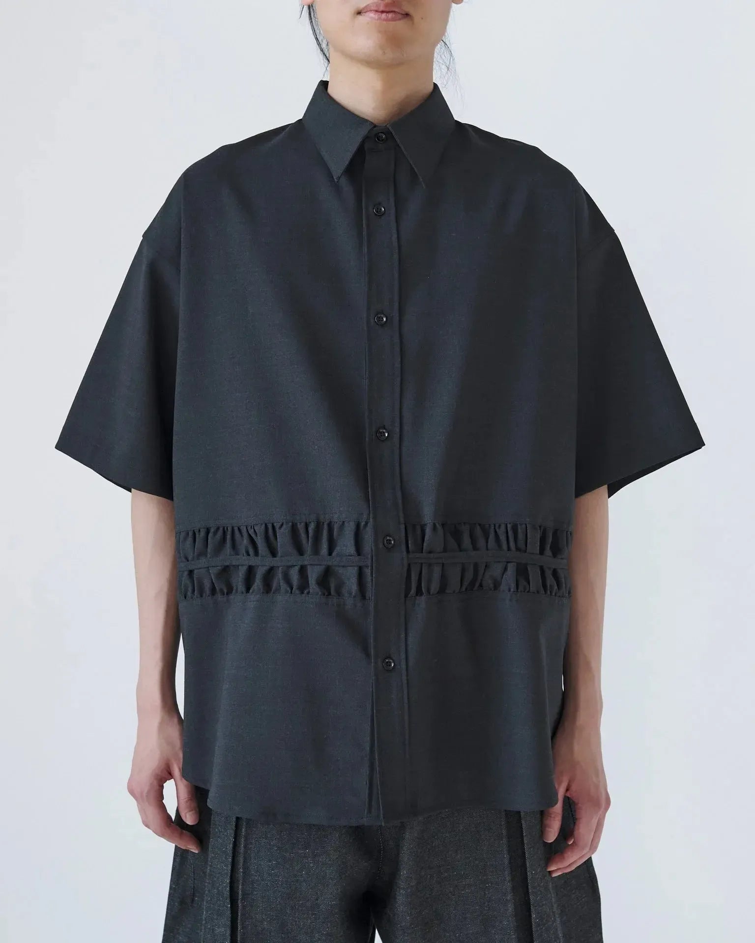Fossil Shirt Short Sleeve Tropical Wool - Charcoal-Sage Nation-W2 Store