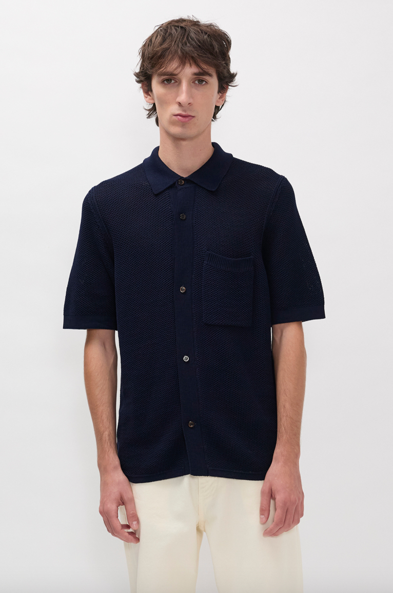 Fredensborg Mercerised Cotton Knitted Shirt - Dark Navy-Norse Projects-W2 Store