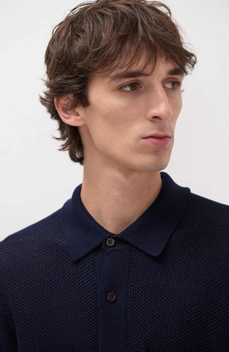 Fredensborg Mercerised Cotton Knitted Shirt - Dark Navy-Norse Projects-W2 Store