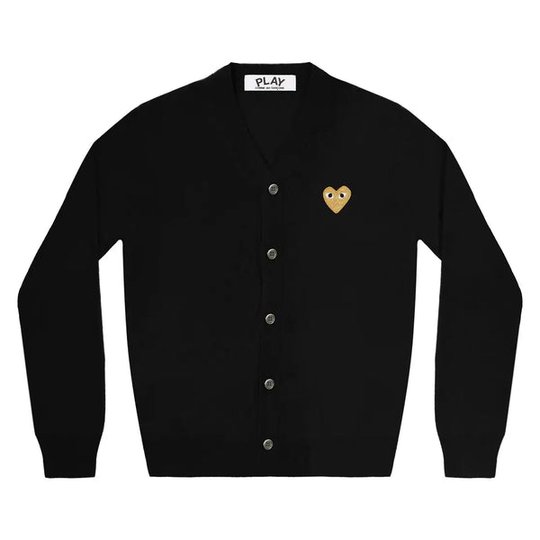 Gold Heart V Neck Cardigan Black