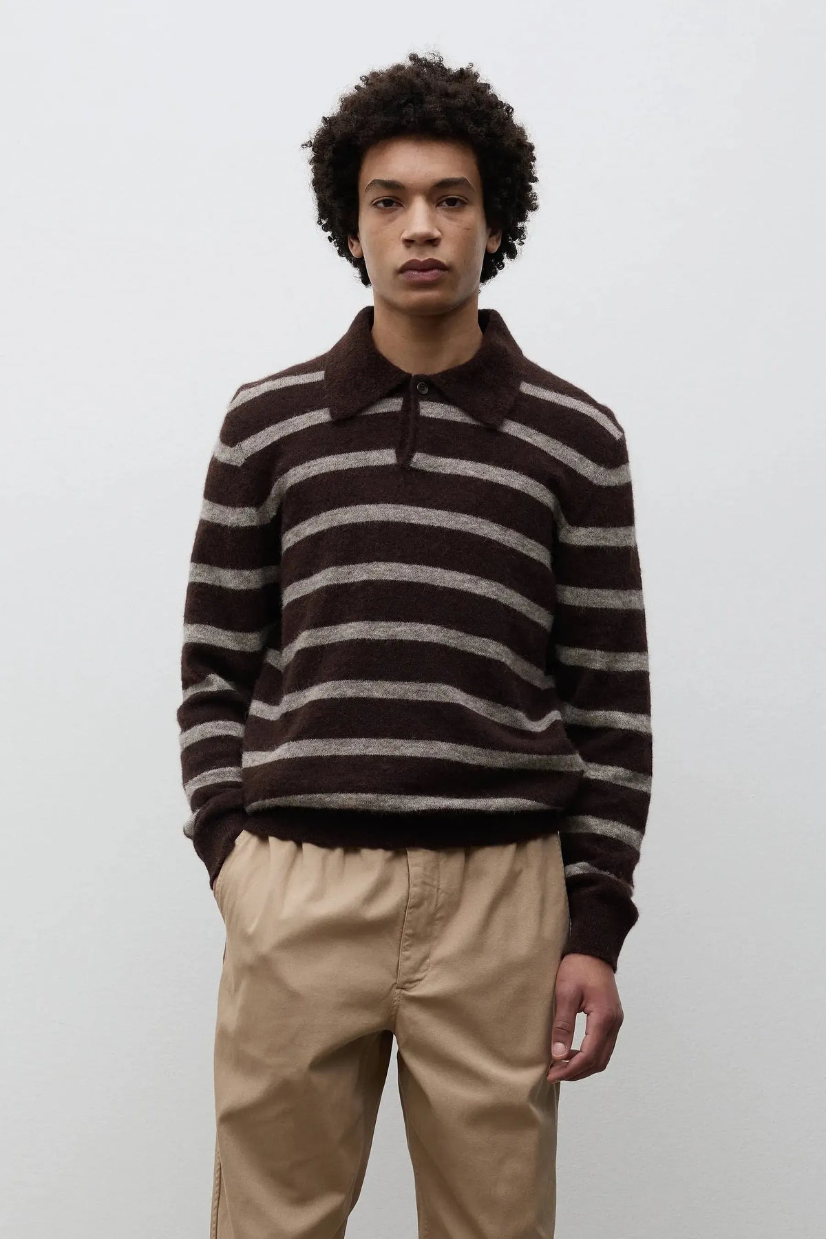 Gudme Baby Alpaca Stripe Polo - Delicioso Brown-Norse Projects-W2 Store
