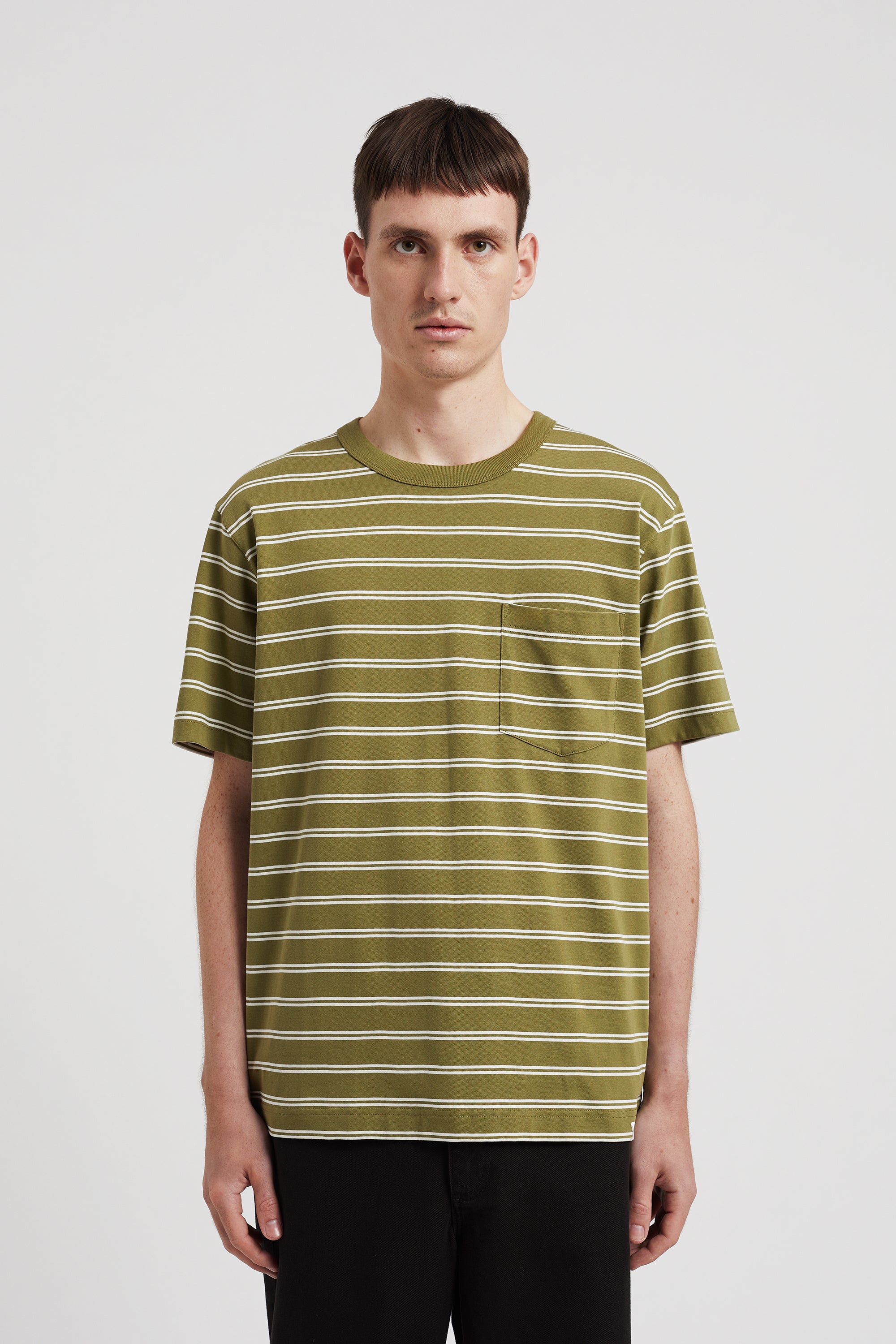Holger Organic Sailor Stripe Pocket T-Shirt - Moss Green-Norse Projects-W2 Store