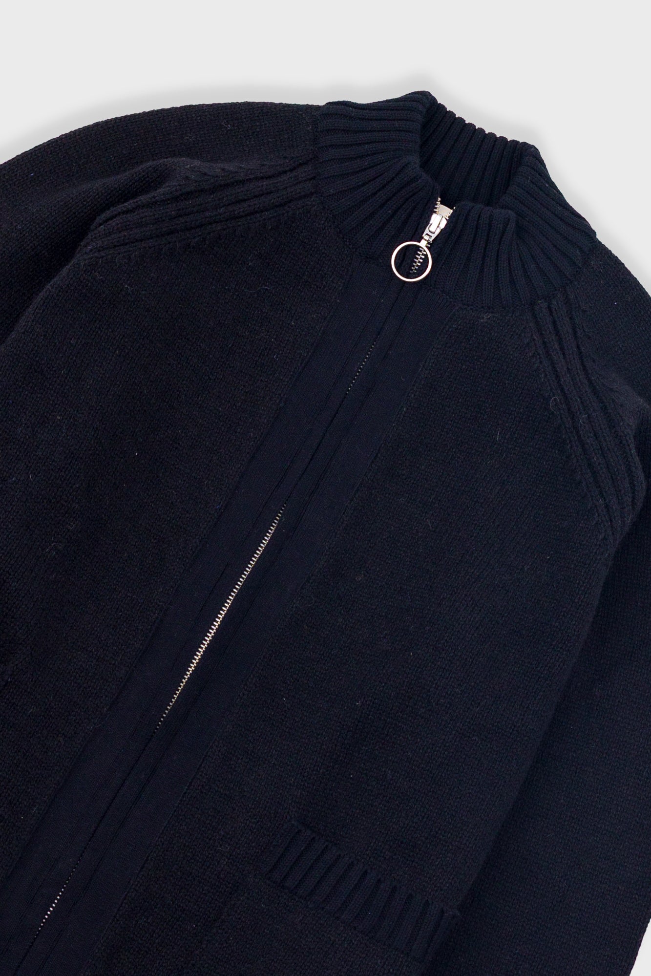 Knitted Zip Thru Bomber - Black-Folk-W2 Store
