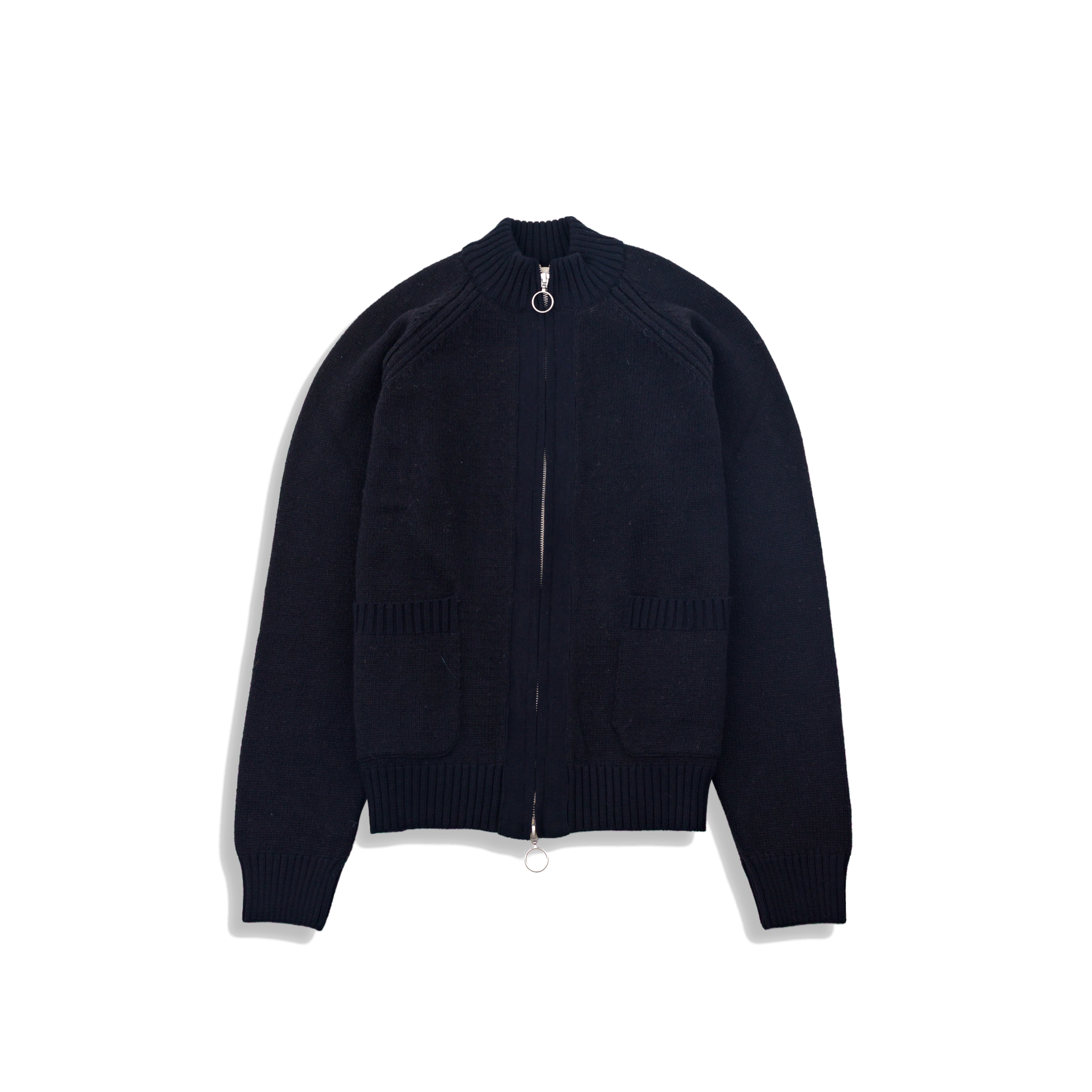 Knitted Zip Thru Bomber - Black-Folk-W2 Store