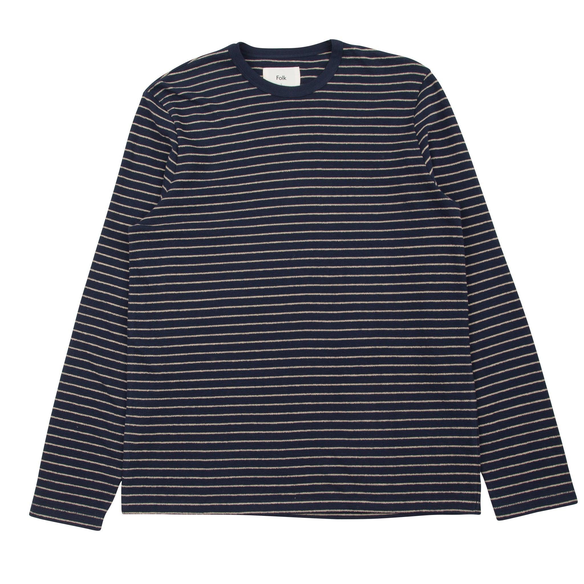 Long Sleeve Textured Stripe Tee - Navy Stripe-Folk-W2 Store