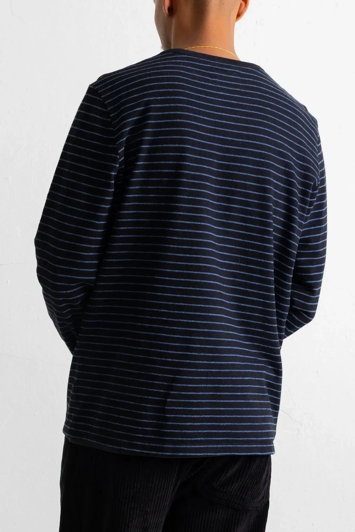Longsleeve Textured Stripe T-Shirt - Black/Soft Blue-Folk-W2 Store