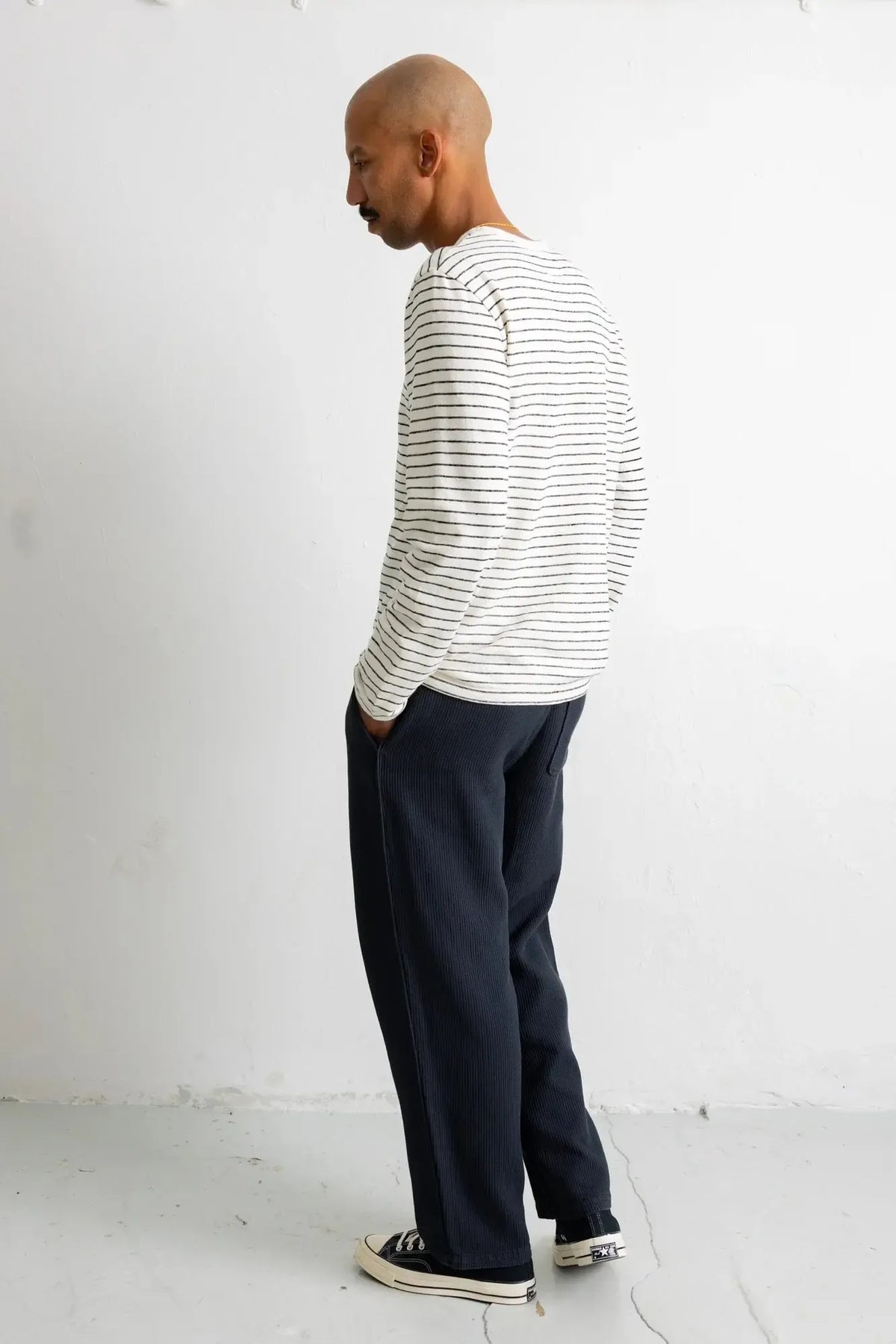 Longsleeve Textured Stripe T-Shirt - Ecru/Black-Folk-W2 Store