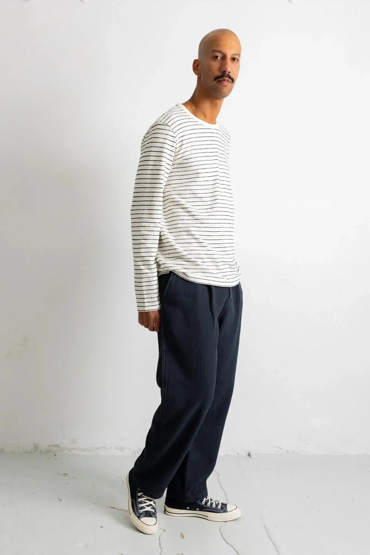 Longsleeve Textured Stripe T-Shirt - Ecru/Black-Folk-W2 Store