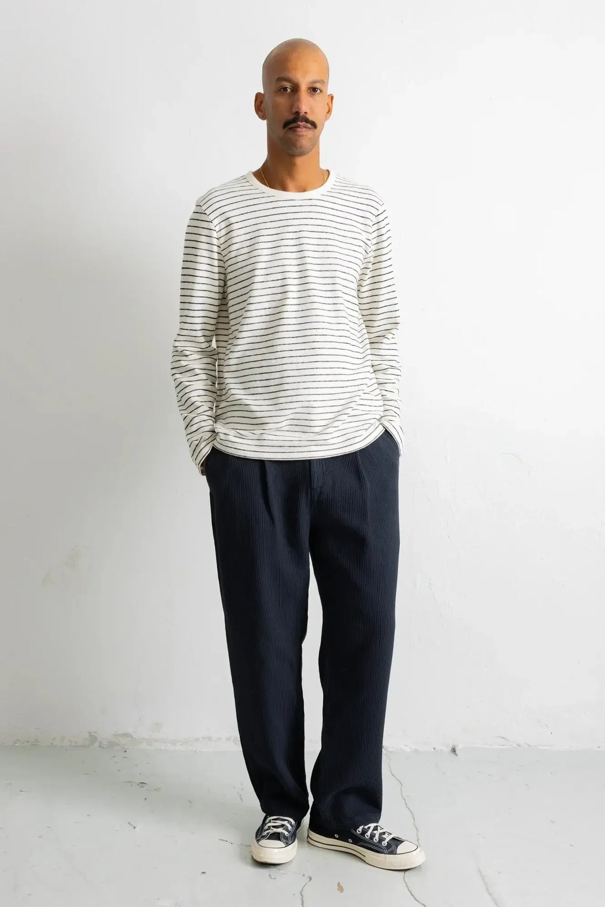 Longsleeve Textured Stripe T-Shirt - Ecru/Black-Folk-W2 Store