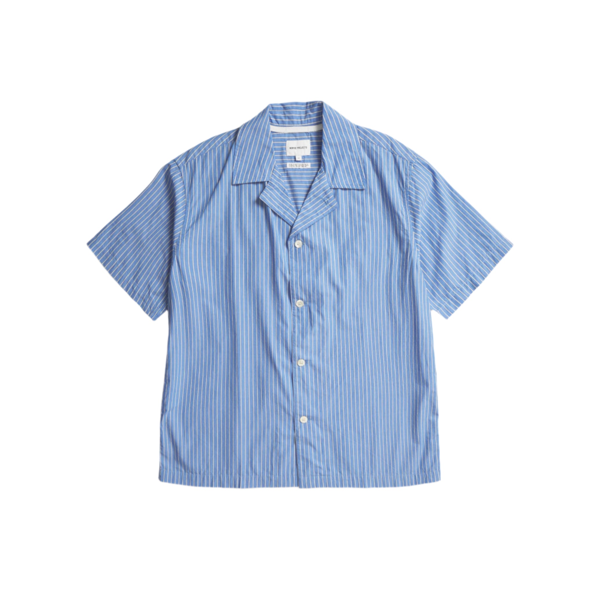 Mads Poplin Stripe Short Sleeve Shirt - Navy-Norse Projects-W2 Store