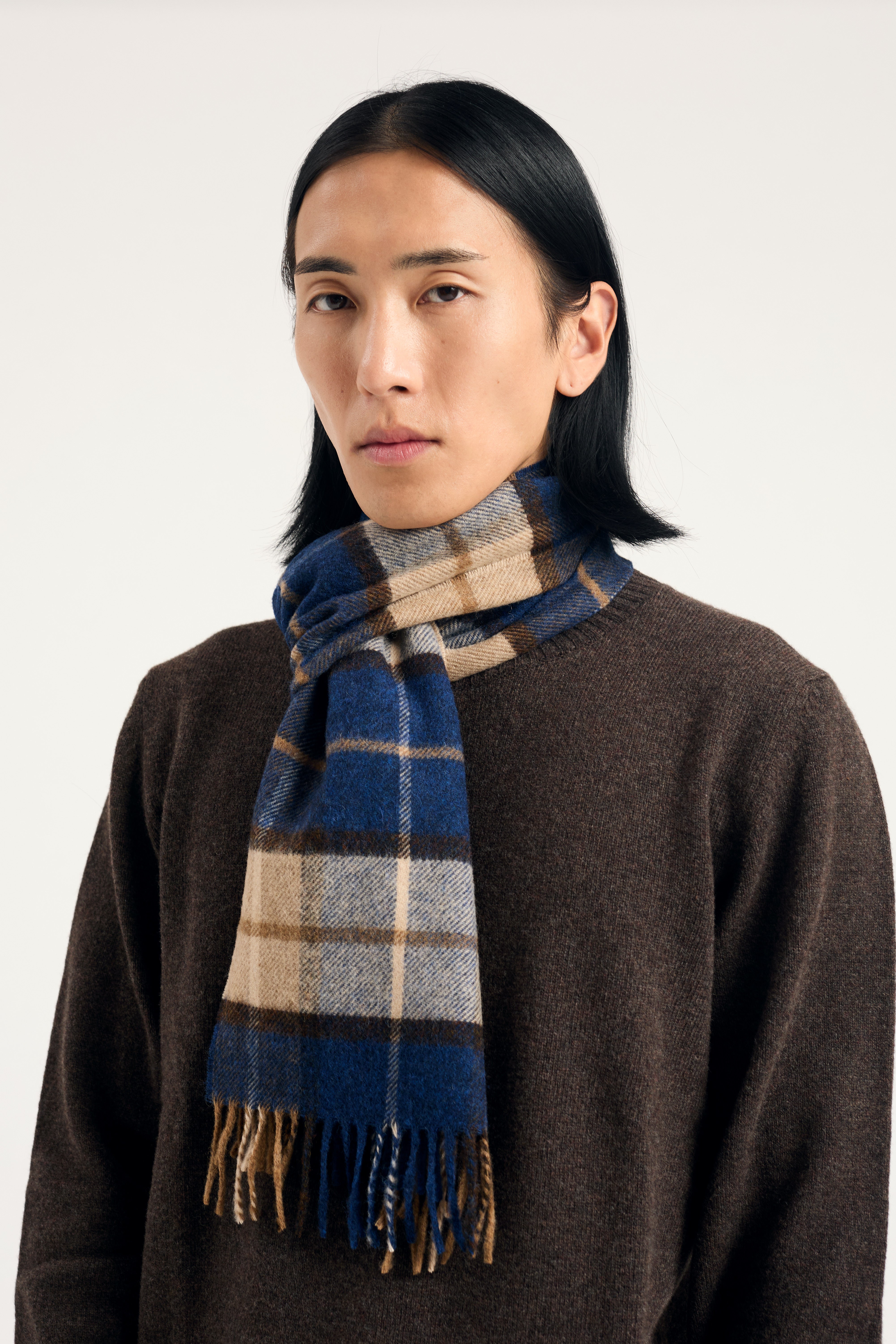 Norse Moon Merino Lambswool Checked Scarf - Estate Blue-Norse Projects-W2 Store