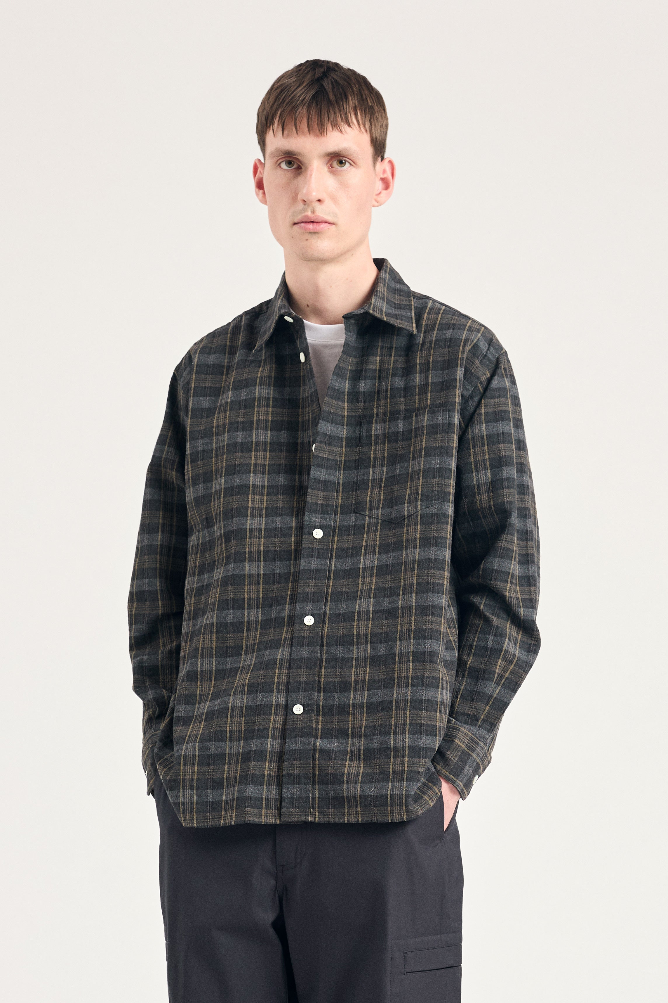 Ole Oversized Wool Check Shirt - Charcoal Grey-Norse Projects-W2 Store