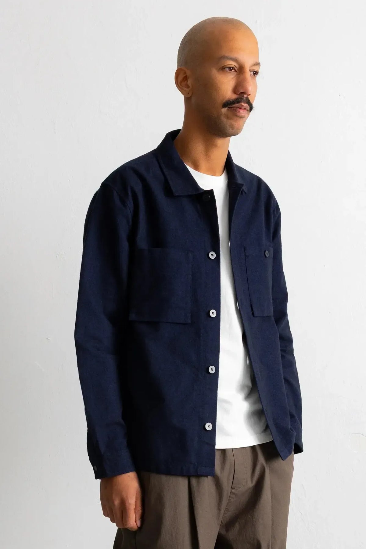 Patch Overshirt - Navy Lightweight Moleskin-Folk-W2 Store