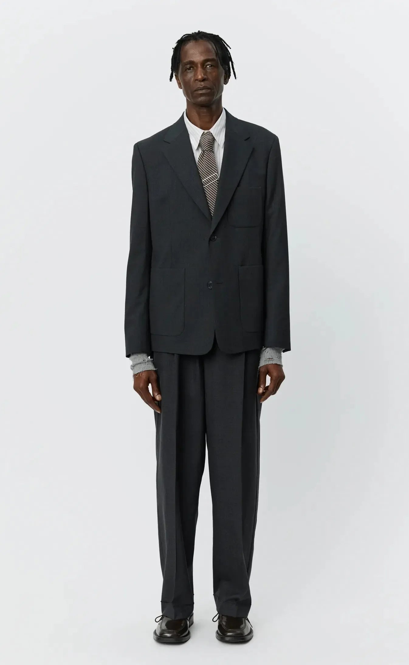 Patch Pocket Blazer - Grey Wool-mfpen-W2 Store