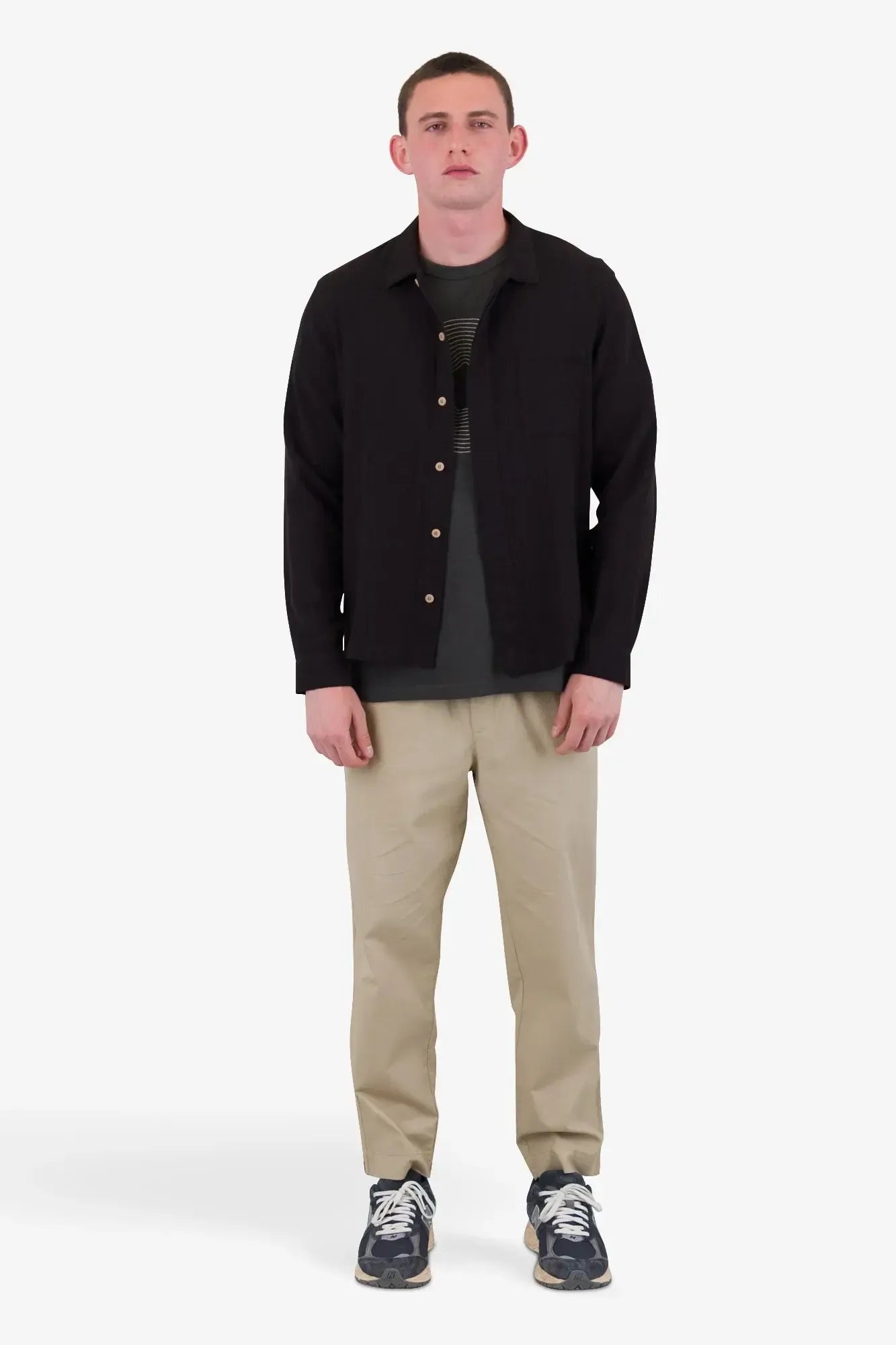Patch Shirt - Soft Black Open Weave Check-Folk-W2 Store