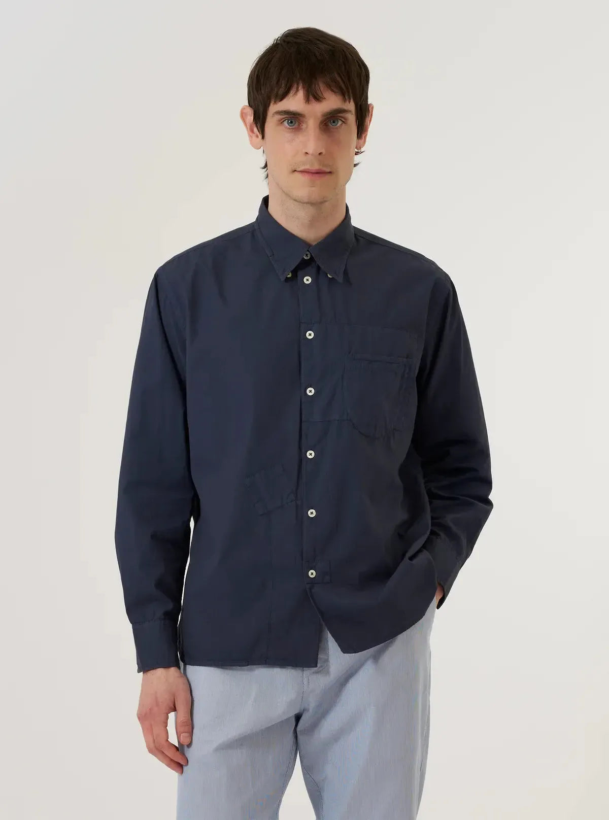 Patched Lazy Day Shirt Poplin - Navy-Universal Works-W2 Store