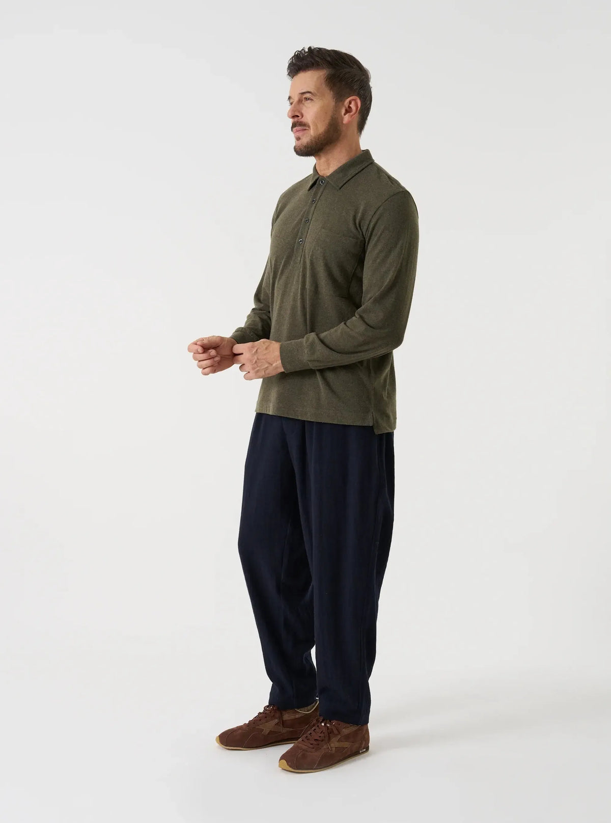 Pleated Track Pant Robin Wool Mix - Dark Navy-Universal Works-W2 Store
