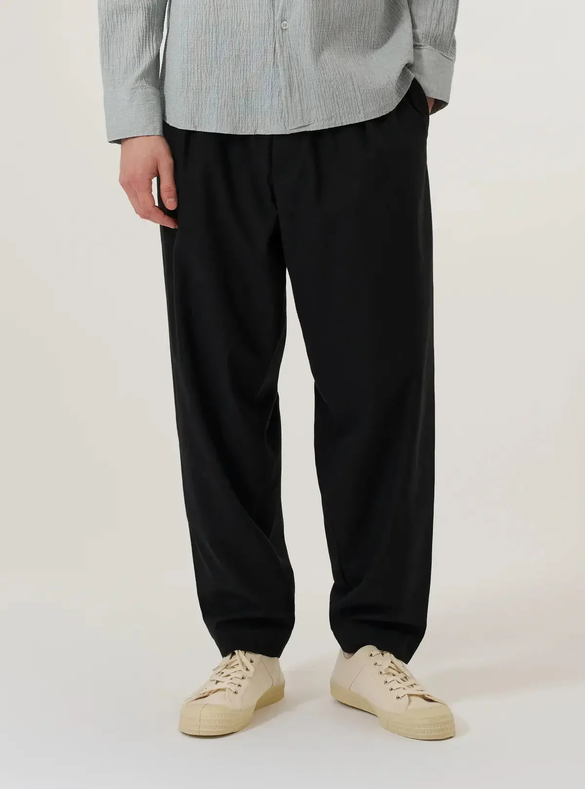 Pleated Track Pant Valencia Cotton - Black-Universal Works-W2 Store