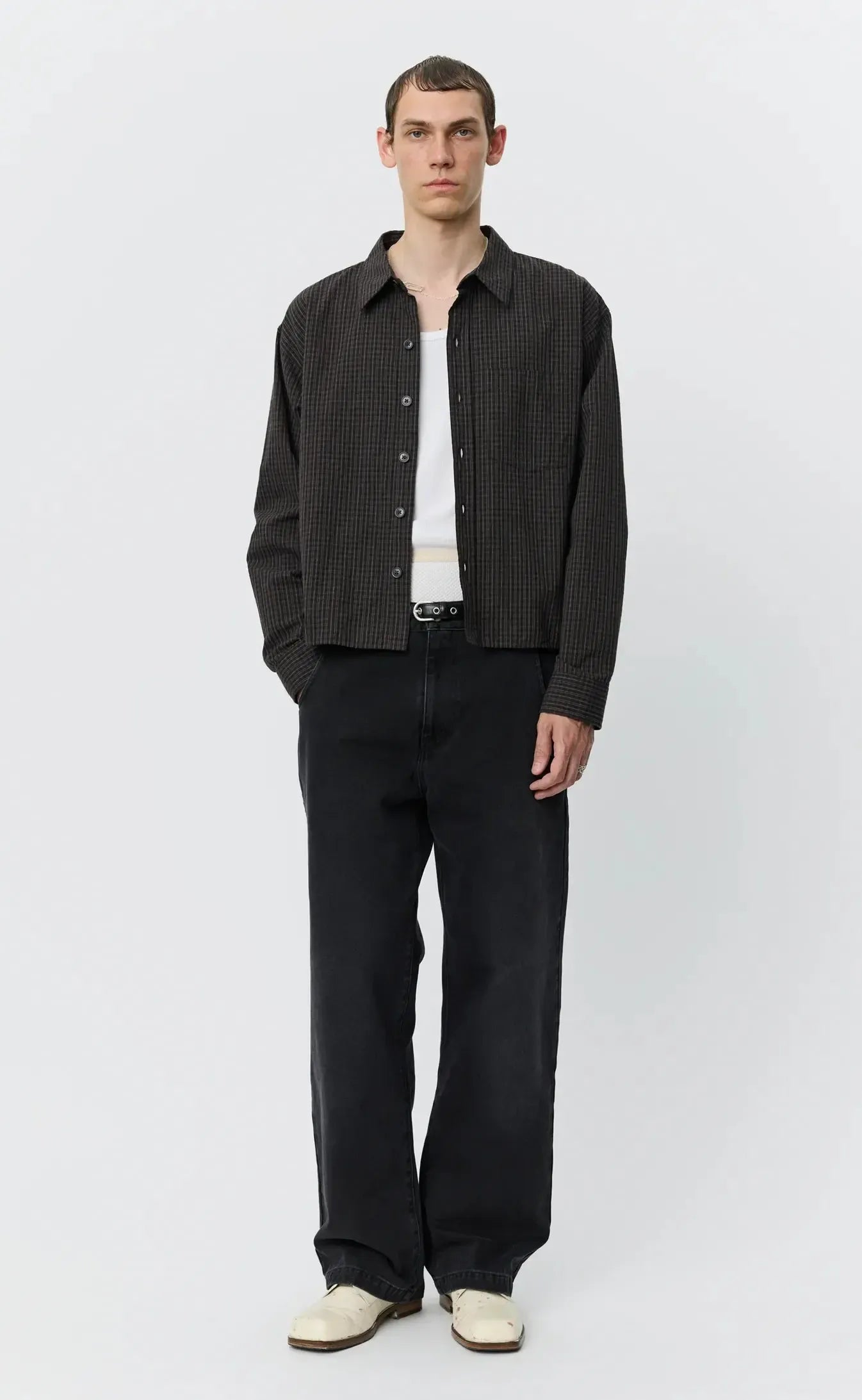 Priority Shirt - Dark Linen Check-mfpen-W2 Store