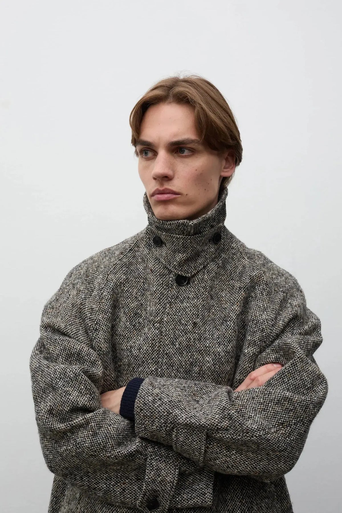 Reilstad Donegal Wool Balmacaan Raglan Coat - Charcoal Melange-Norse Projects-W2 Store